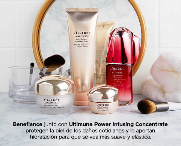 Benefiance junto con Ultimune Power Infusing Concentrate protegen la piel de los daños cotidianos y le aportan hidratación para que se vea más suave y elástica.
